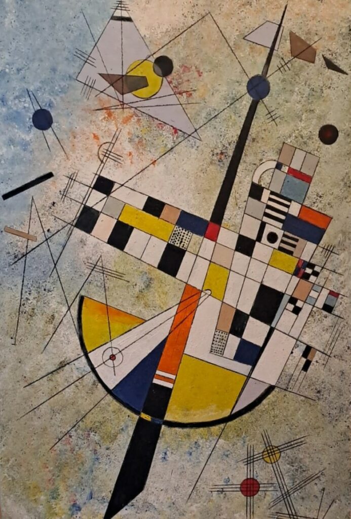 Le Cap, malgré la tourmente
les objets flottent, suspendus dans l'incertitude du glissement.
Chaque objet porte, quelque part, une pointe de ce qui n'est plus
Inspiré de « tension suave », Vassily Kandisky, 1923